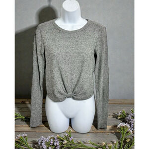 Hollister Gray Ribbed Top Sz Small Long-Sleeve Waist Knot Stretch Blouse Shirt